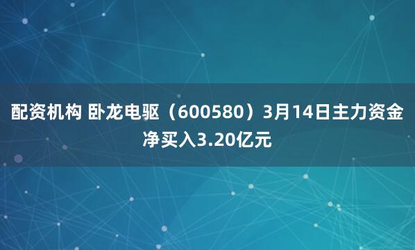 配资机构 卧龙电驱（600580）3月14日主力资金净买入3.20亿元
