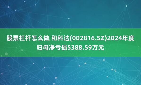 股票杠杆怎么做 和科达(002816.SZ)2024年度归母净亏损5388.59万元