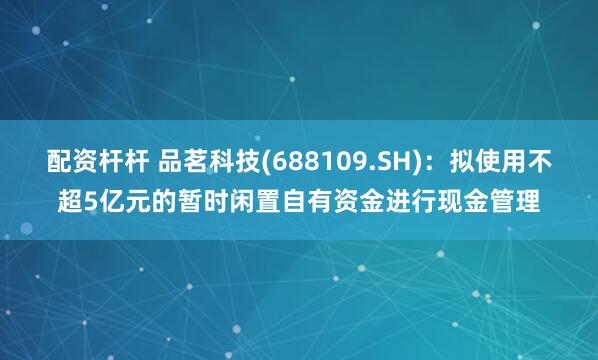 配资杆杆 品茗科技(688109.SH)：拟使用不超5亿元的暂时闲置自有资金进行现金管理