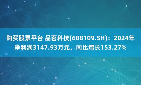 购买股票平台 品茗科技(688109.SH)：2024年净利润3147.93万元，同比增长153.27%