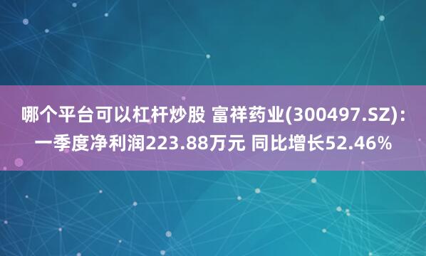 哪个平台可以杠杆炒股 富祥药业(300497.SZ)：一季度净利润223.88万元 同比增长52.46%